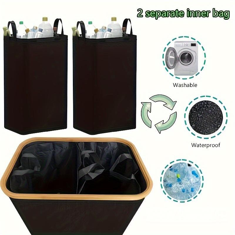 Foldable Fabric Recycling Bin with Lid, Large 140L Storage Box, Double-hole Bottle Holder with Lid, Eco-friendly
