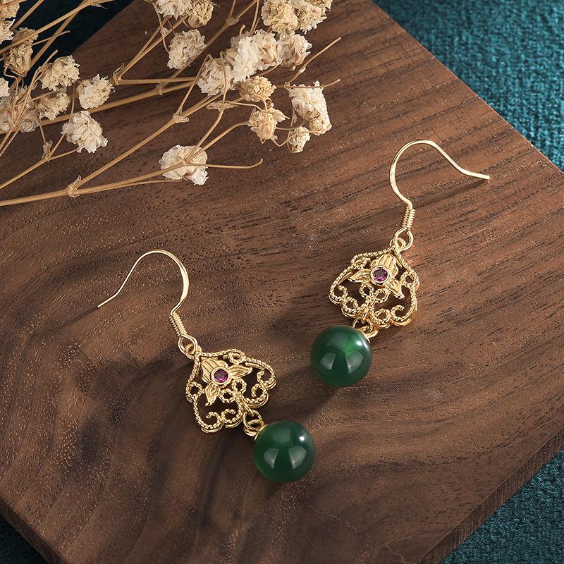 Cercei Hanfu Calcedonie Aurie: Stil tradițional chinezesc cu măiestrie antică.