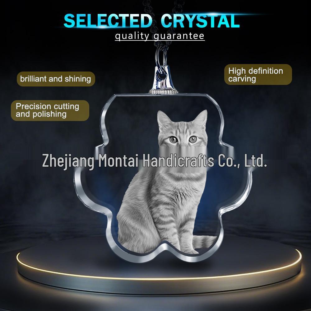 3D Laser Engraved Pet Photo Crystal Pendant Necklace - Commemorative Gift