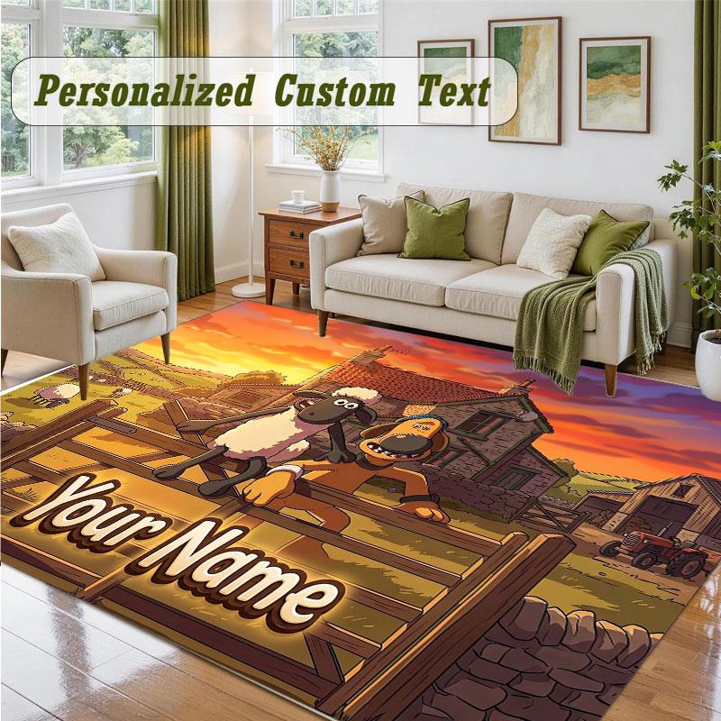 Crystal Velvet Square Rug Custom NameShaun the Sheep Pattern Non Slip Home Floor Decor Rug