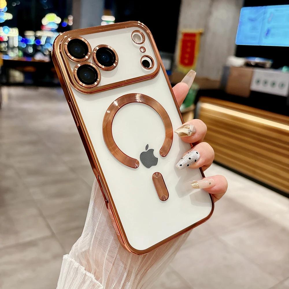Luxury Magnetic For Magsafe Wireless Charge Plating Clear Case For iPhone 17 16 15 14 13 12 11 Pro Max Shockproof Silicone Cover
