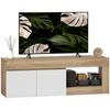 TV Stand - HOMCOM - 2 Soft-Close Doors and Open Compartment - Particleboard - 140x40x48cm - Natural Wood Effect
