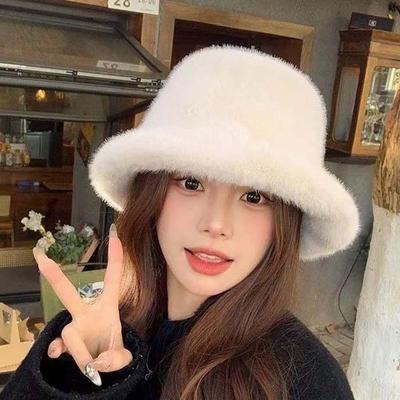 Gifts Temperament Plush Basin Cap Warmer Imitation Mink Fur Winter Fisherman Hat French Style Soft Anti-cold Bucket Hat Autumn