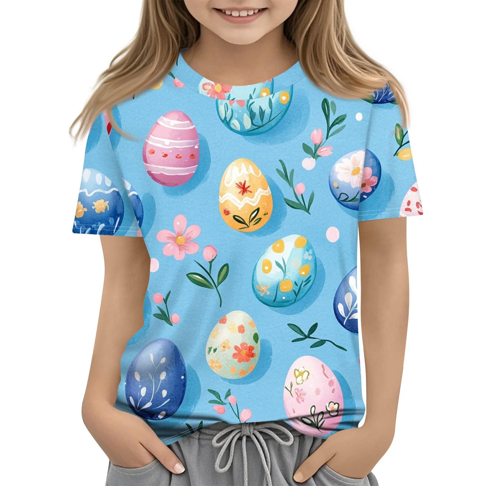 

Детская модная повседневная футболка с коротким рукавом и принтом в виде Пасхи и круглым вырезом 140