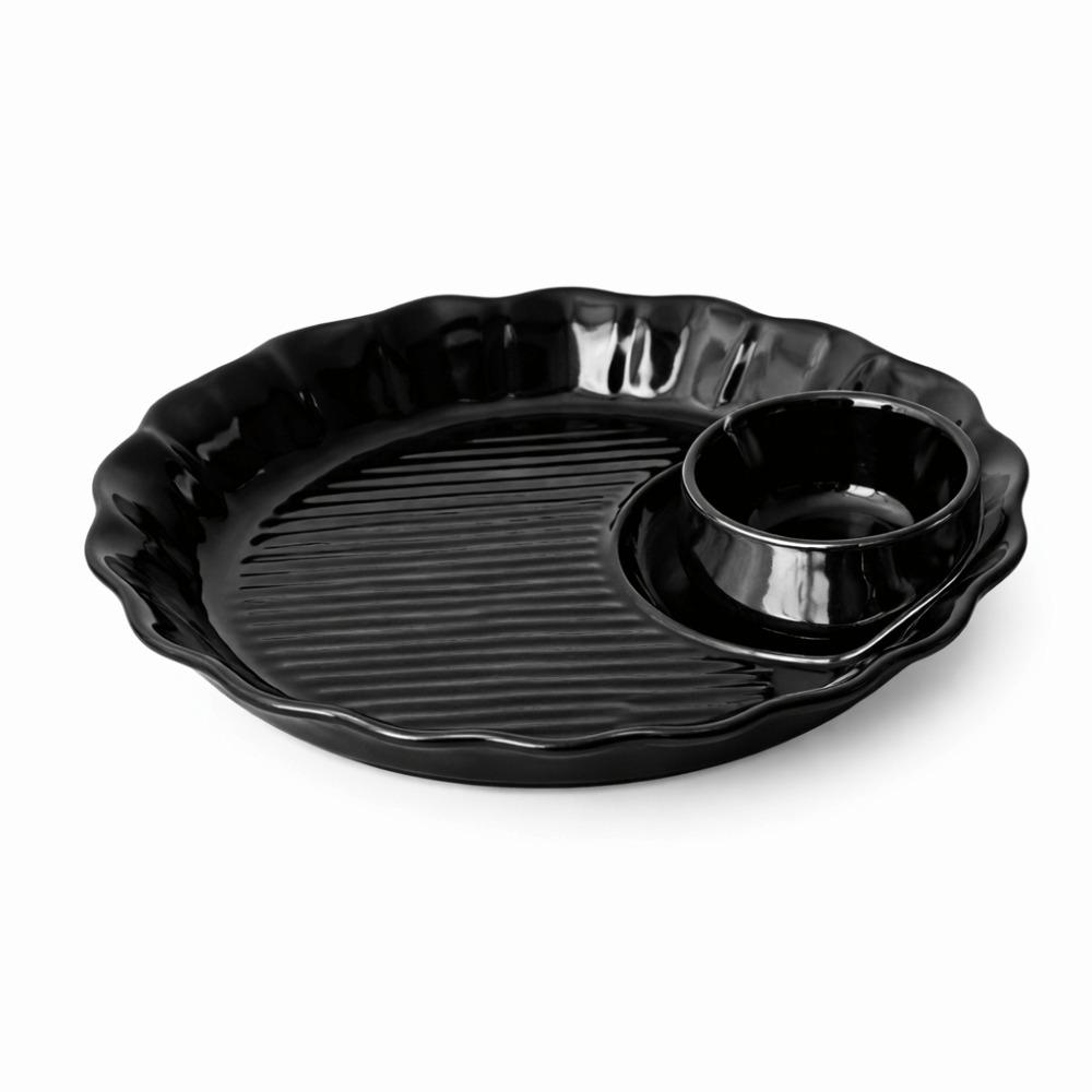 

Thicken Ceramic Dumpling Dishes Ruched Hem Snack Plate Fast Food Plate Sushi Plate Kitchen 8.66x8.66x1.46 in чорний