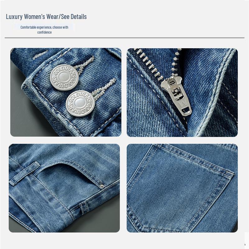 Damen Sommer Tencel Jeans - Schlankmachende Hohe Taille, Gerades Bein, Retro Lockerer Schnitt, Kühle Eisseide, Fließende Weitbein Hose.