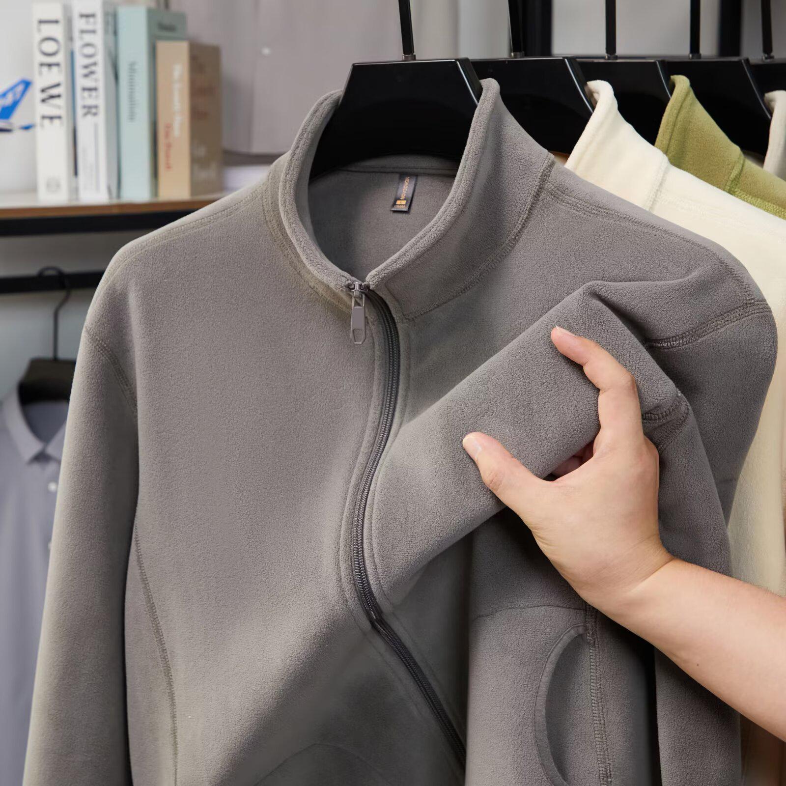 Harajuku Artistic Zipper Fleece Jacket - Men s Autumn/Winter Long Sleeve XL серый