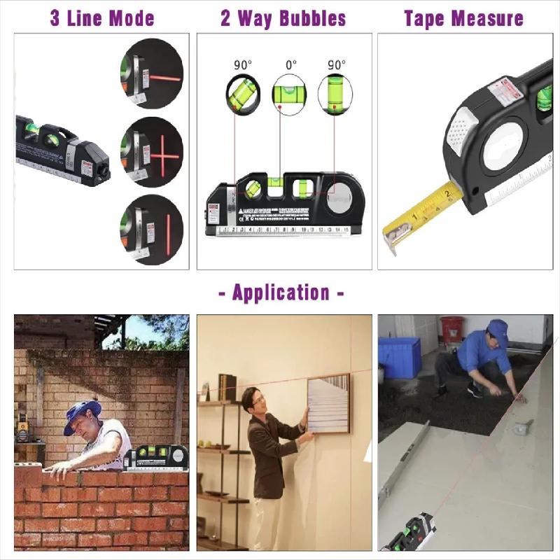 Laser Level Multipurpose Line Laser Leveler Tool Cross Line Lasers With 8FT 2.5M Standard Measure Tape and Metric Rulers