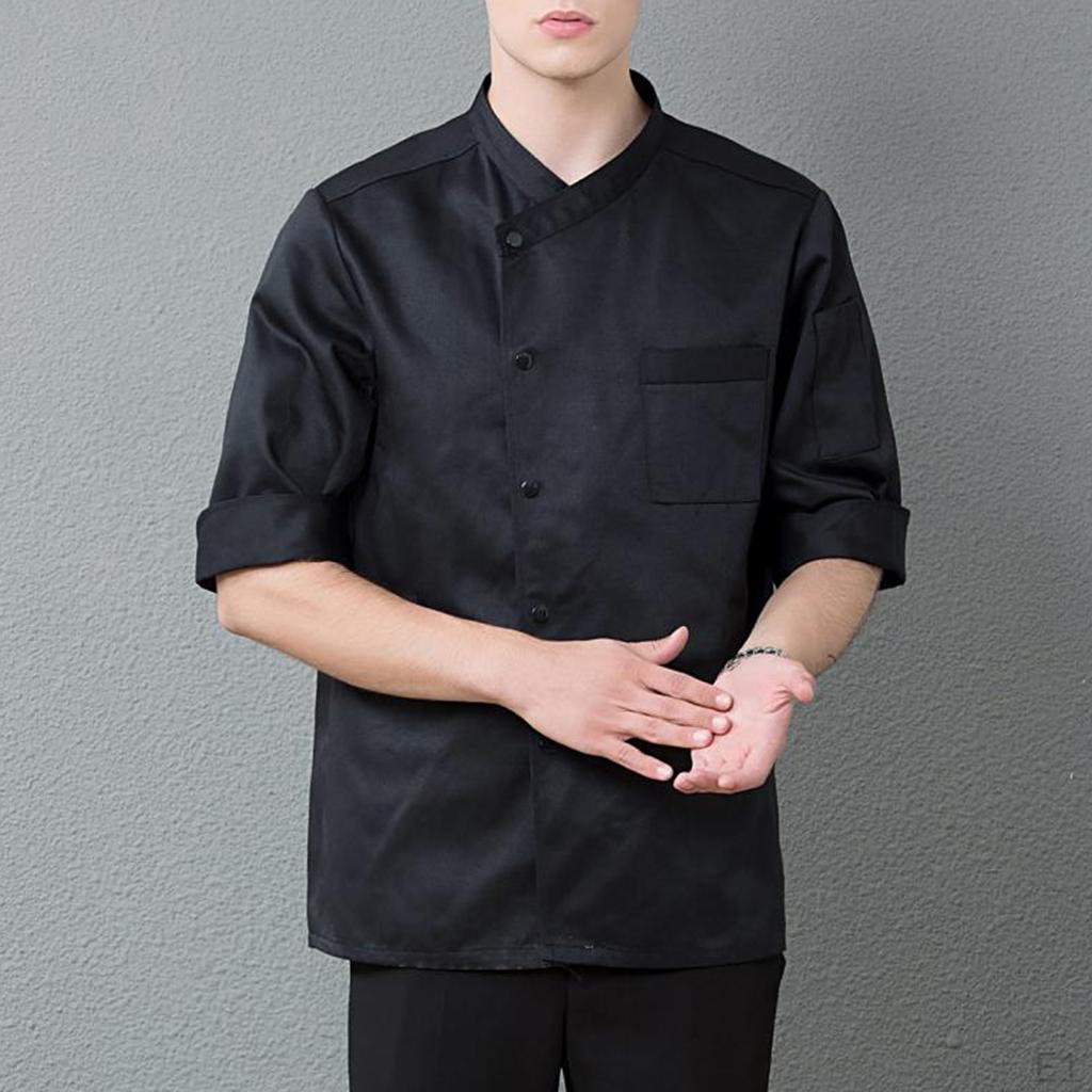 Women Men's 3/4 Sleeve Chef Coat Work Clothes Kitchen Jacket M