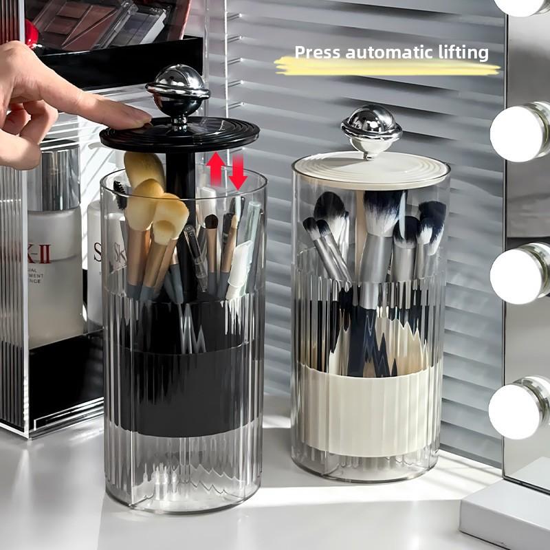 Auto Lift Makeup Brush Organizer Dustproof Brush Pencil Holder Cosmetic Storage Rack Desktop Organizer