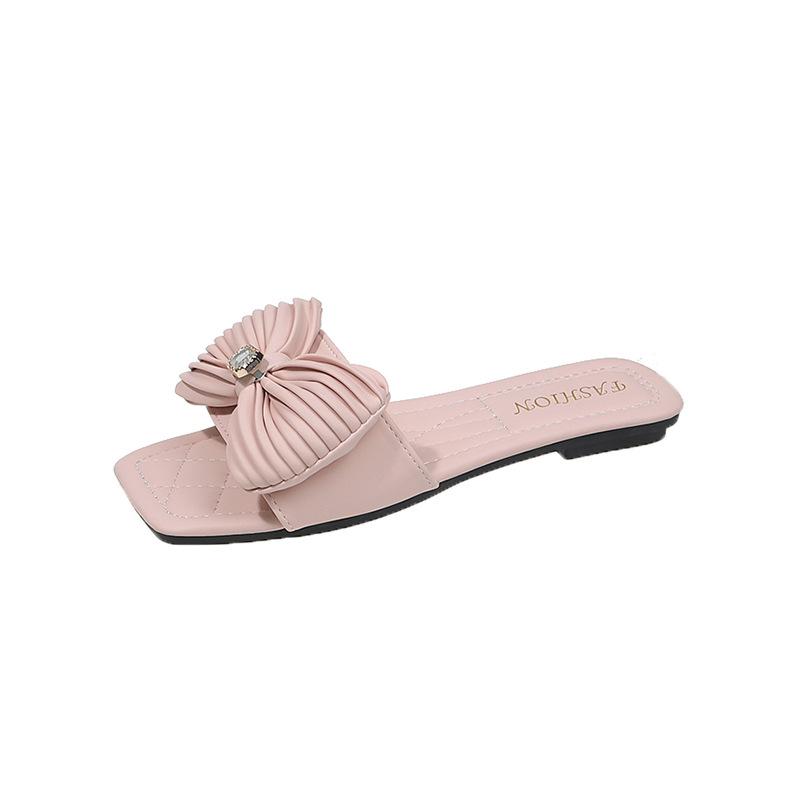 Large Size Flat-bottomed Slippers Women's Summer New Bow Versatile Fashion Drag Outer Wear Women's Drag Tide