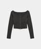 ETRE AU SOMMET Square Button Point Slim-Fit Long Sleeve Top (Dark Gray)