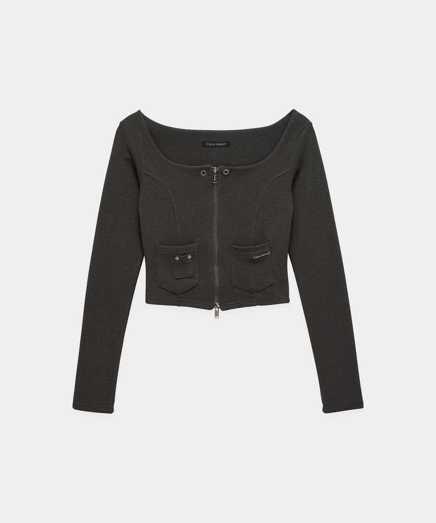 ETRE AU SOMMET Square Button Point Slim-Fit Long Sleeve Top (Dark Gray)