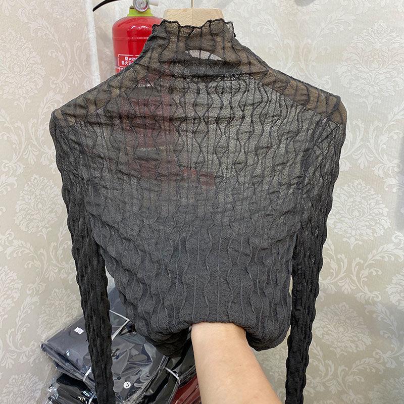 

Жіноча сітчаста сорочка з високим горлом навесні та восени, прозорий мереживний топ з довгими рукавами для жінок XL