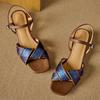 Fashion Retro Blue Snake Texture Leather Low Heel Sandals Women Fashion Square Toe Ankle Buckle Designer Shoes Sexy Open Toe Beach Shoes