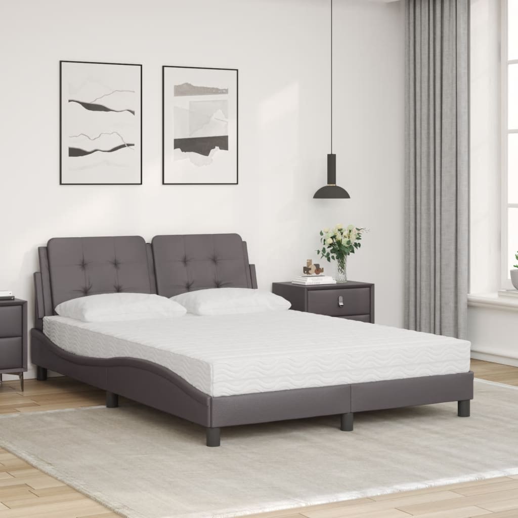 Vidaxl Bed With Mattress, Grey, 140X190 Cm, Faux Leather