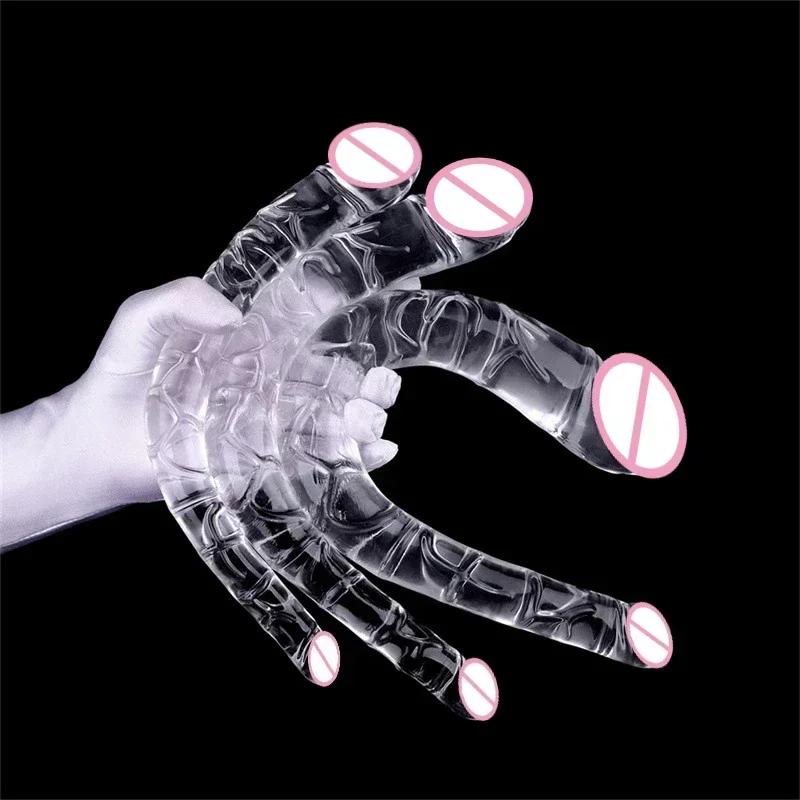 U Shape Double Head Dildo Soft Crystal Silicone Anal Plug Vagina Anus Massager Analplug Lesbian Gay Penis Sex Toys for Women Men