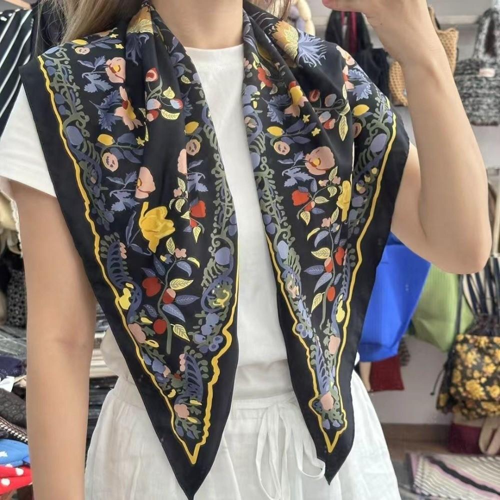 Fashion Imitation Silk Floral Triangle Scarf Polka Dot Polyester Women's Necktie Decorative Floral Print Belt Scarf Women