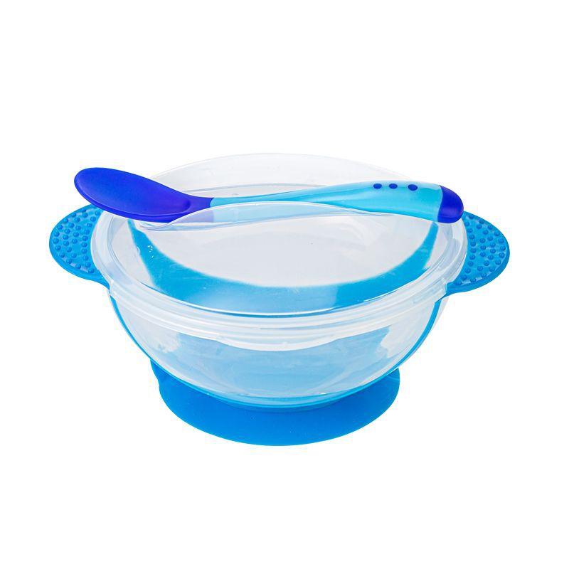 

Baby Suction Cup Bowl With Temperature-sensitive Spoon Set Baby Children s Tableware Baby Bowl Set One Size синий