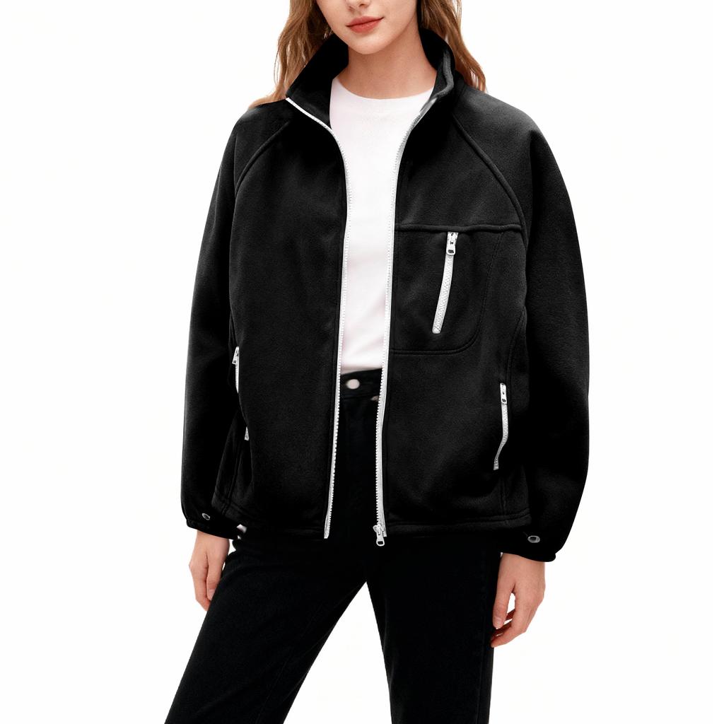 Women's Fashionable Casual Plus Size Long Sleeve Thickened And Fleece Line Stand Up Collar Coat