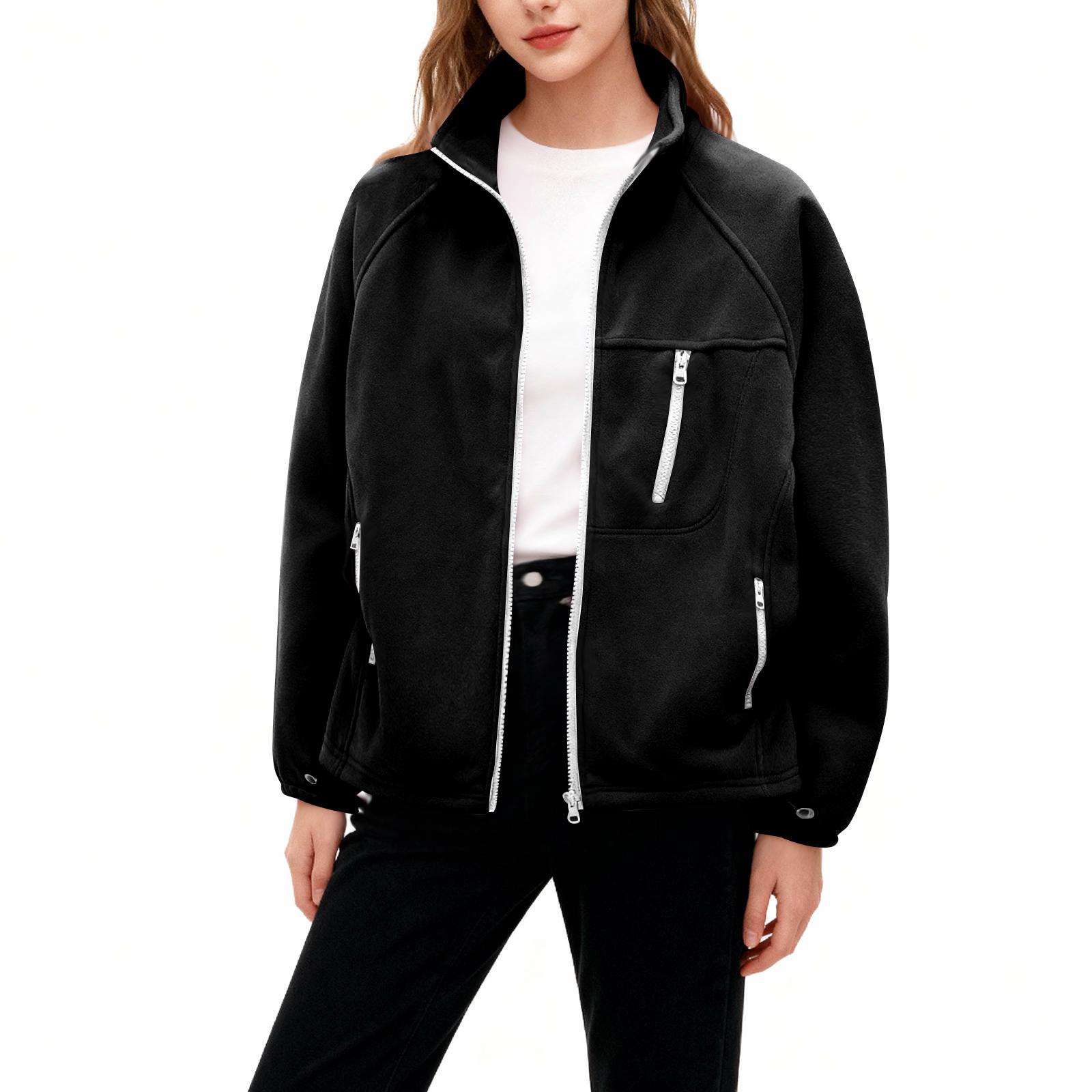 Women s Fashionable Casual Plus Size Long Sleeve Thickened And Fleece Line Stand Up Collar Coat L