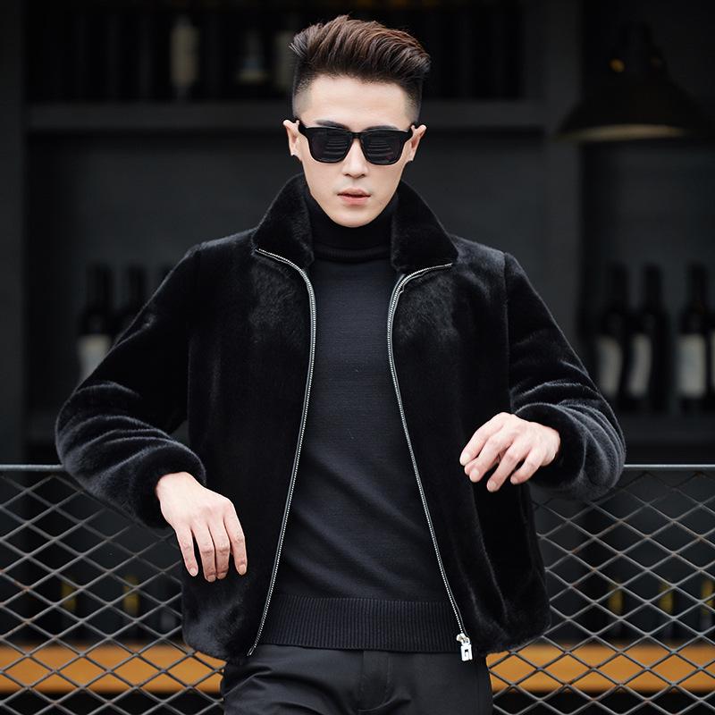Men's Full Mink Fur Lapel Jacket - Winter Thick Faux Fur Coat