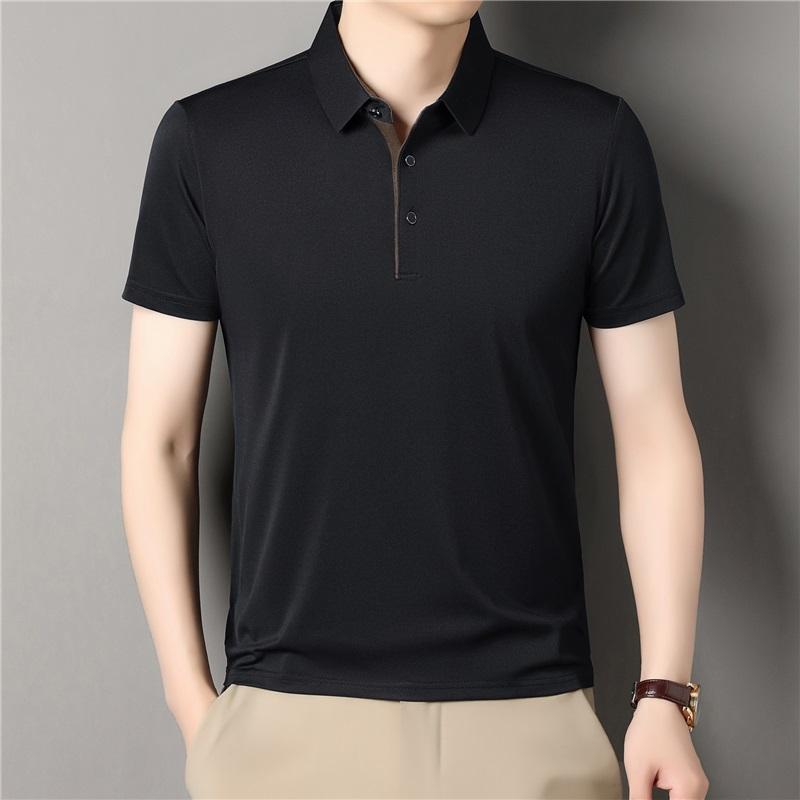 Men's Seamless Ice Silk Polo Shirt Short Sleeve Business Casual Breathable Anti-Wrinkle