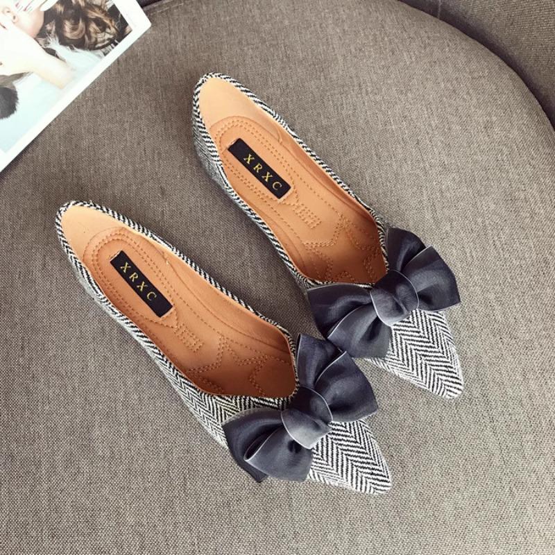 

Fashion Flat Shoes for Women Spring and Autumn 2025 New Pointed Toe Bow Stripe Shallow Mouth Plus Size Women s Shoes Zapatillas Mujer 33