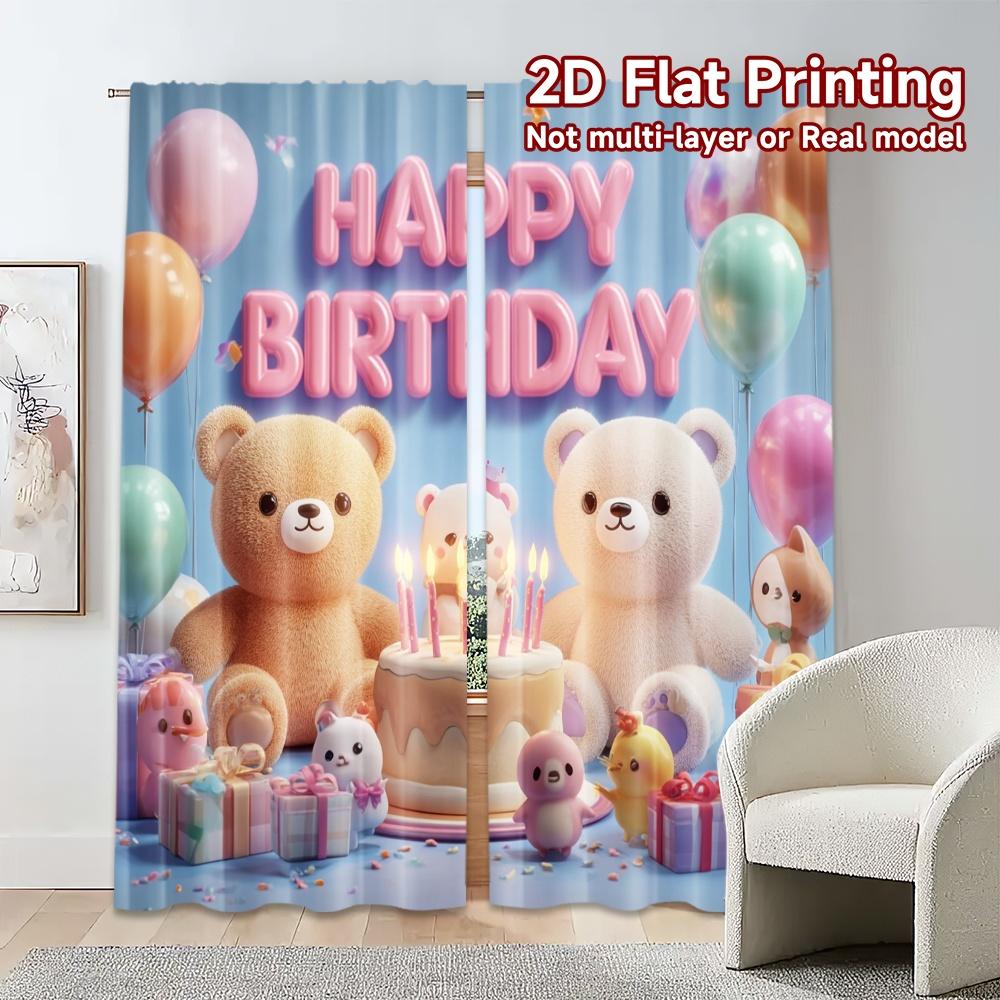 2pcs, 2D FLAT PRINTING Curtains (Without Rod) Birthday Bears Chic Contemporary Curtains Polyester Easy Install Curtains