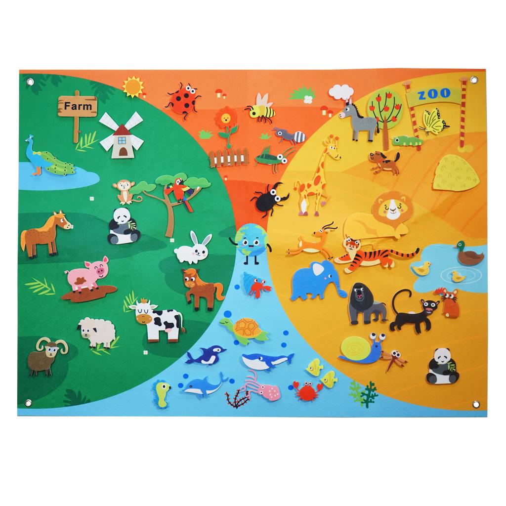 Felt Farm Zoo Storyboard Set 56pcs, Home Teaching Interactive Game, Animal Insect Cognitive Education 40X29.4in