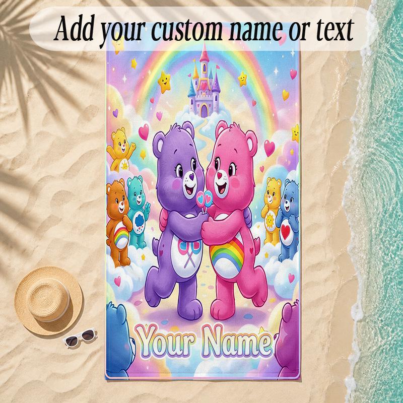 Beach TowelCare Bears Custom Name Text Personalized Soft Towel for Beach Pool Indoor Home Decor Gift