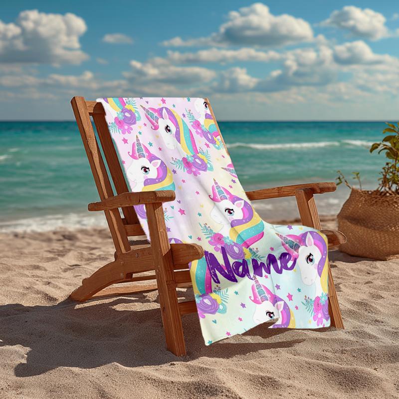 Custom Name Ultra-Soft Beach Towel with Unicorn Theme,Ideal for Pool - Camping, Diving - Perfect Travel Essential, Vibrant Beach Towel.