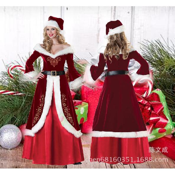 New Christmas costume: Christmas Queen Old People's Party cosplay Performance costume Little Red Riding Hood long dress