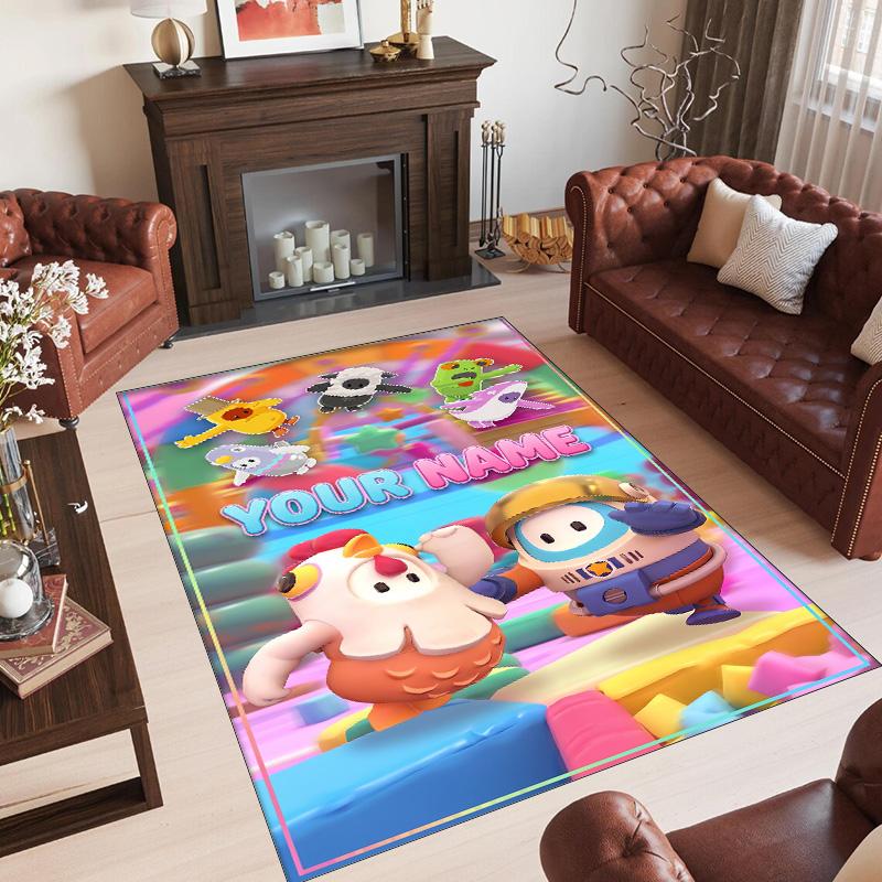 Personalized Crystal Velvet Carpet Custom Name Text,Fall Guys Anti Slip Area Rug For Home Decoration
