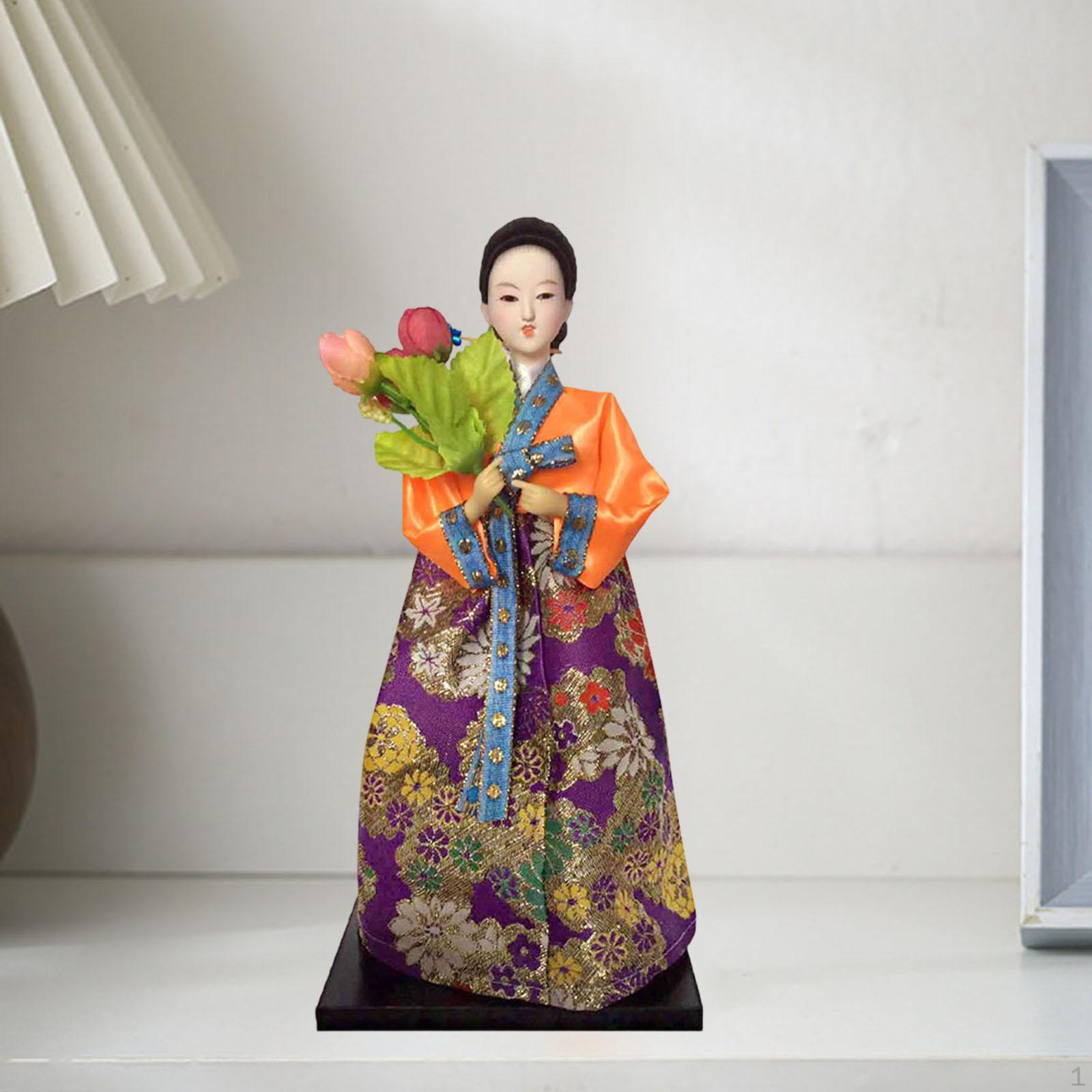 

Korean Hanbok Doll Ethnic Handmade Craft Traditional Dress Figure Asian Girl Statue for