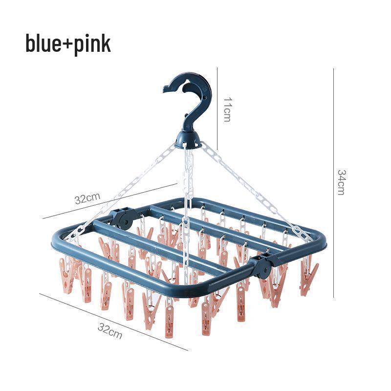 Durable 32-Clip Multi-Functional Clothes Drying Rack and Hanger for Socks