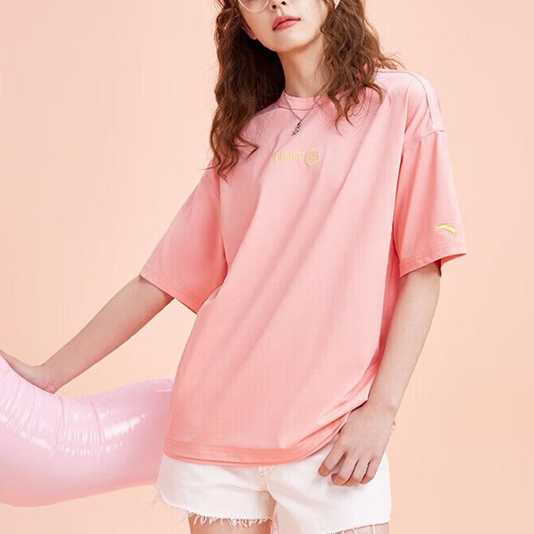 Anta Lifestyle Series Logo Print Loose Fit Pullover Short Sleeve T-Shirt Women Tops Pomegranate-Pink 162328145-3