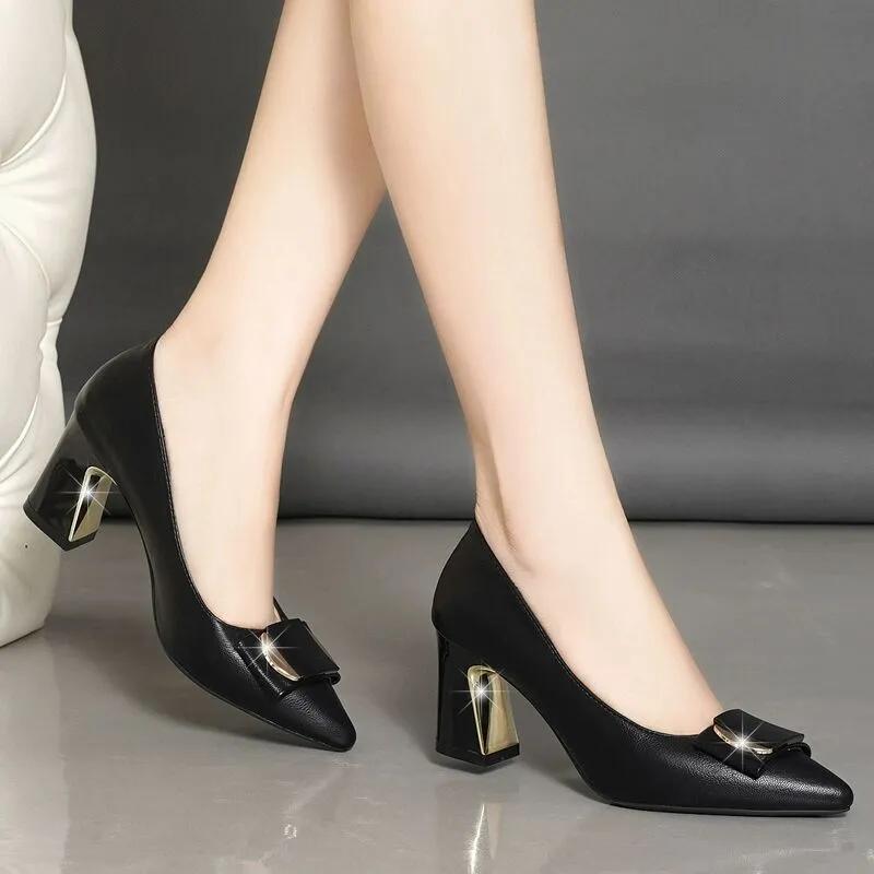 women fashion high quality apricot square heel shoes for office career lady classic black comfort heel pumps ab366