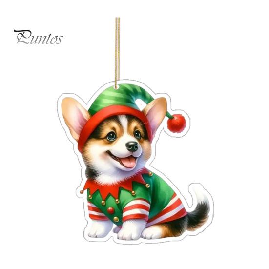 Ciondolo per auto a forma di cane con fiore in acrilico, 8 cm, facile da appendere, con corda, doppia faccia, visuali digitali 2D, decorazione da appendere per una visione realistica dell'albero di Natale dell'auto.