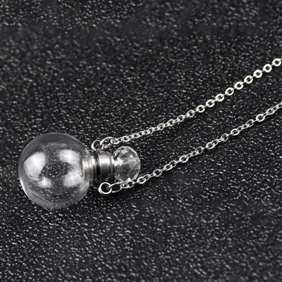 Perfume Vial Pendant Necklace Transparent Aroma Essential Oil Diffuser Pendant Refillable Spherical Perfume Bottle Necklace for Women Unique Jewelry
