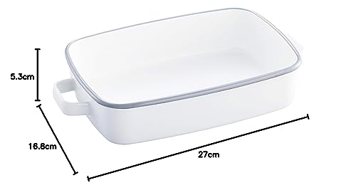 365methods Fuji Enamel Oven Dish, White X Light Gray, Shallow, Medium, 1.6L, YY-HM.W