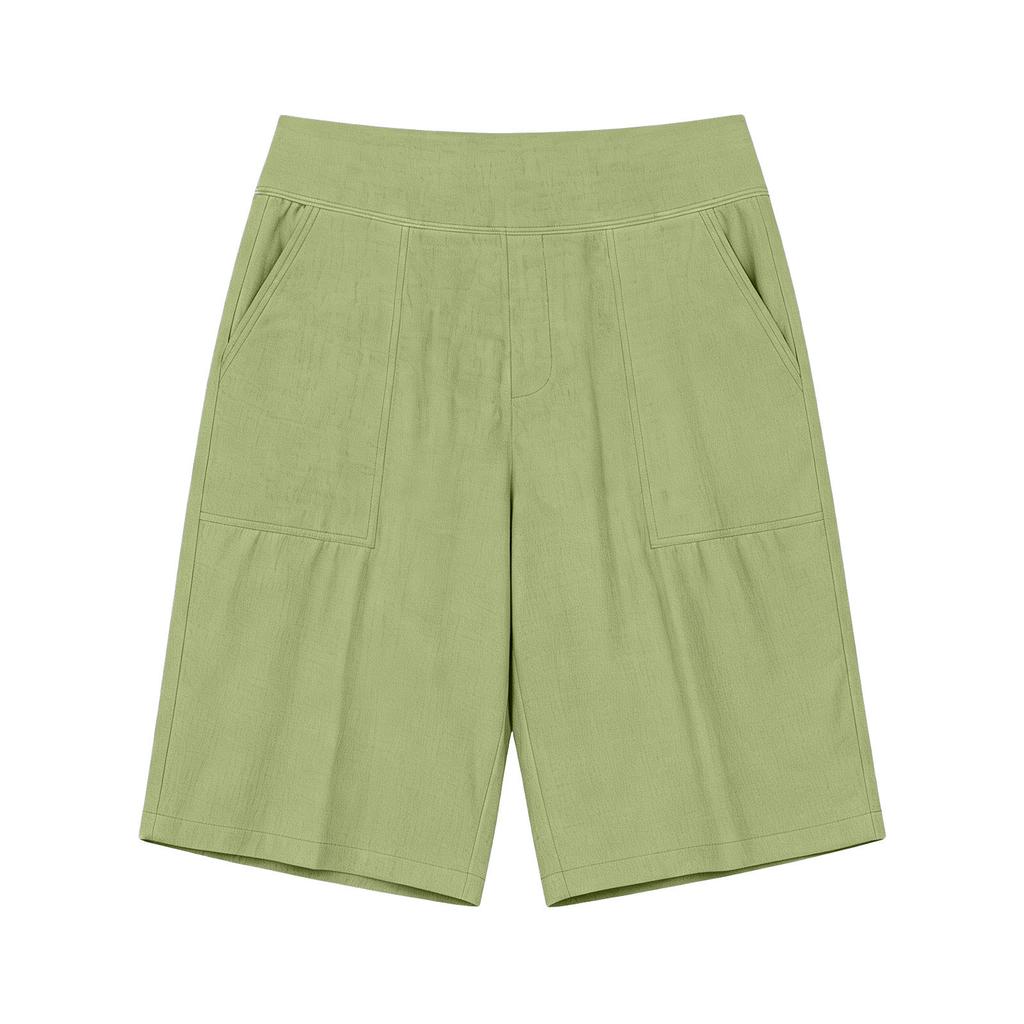 Women's High Waist Solid Linen Blend Bermuda Shorts Loose Wide Leg Japanese Casual Cropped Trousers
