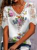 Elegantes kurzärmeliges Oberteil mit Spitzenpatchwork und Blumendruck