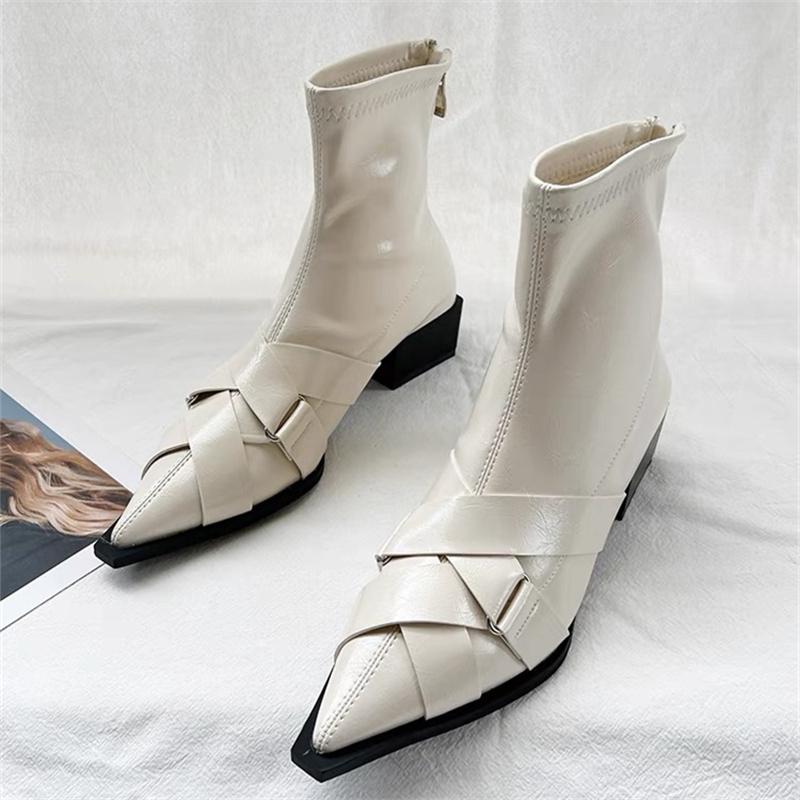 Sexy Pointed Toe Ankle Boots Low Heels Women Shoes Party Dress Elegant PU Leather Brand  New Chelsea Goth Pumps Botas Mujer