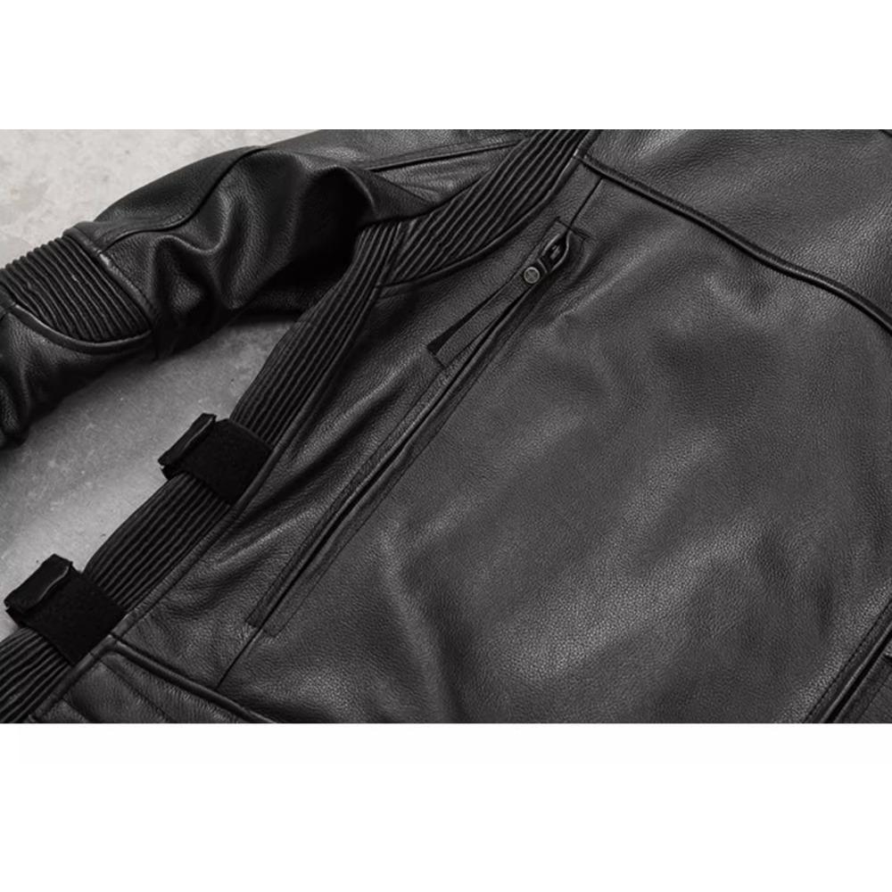 Chinese Size Motorcycle Cowhide Genuine Leather Jacket Men Slim Stone Milled Retro Jacket Calfskin Coat Men Moto Biker Riding Clothes