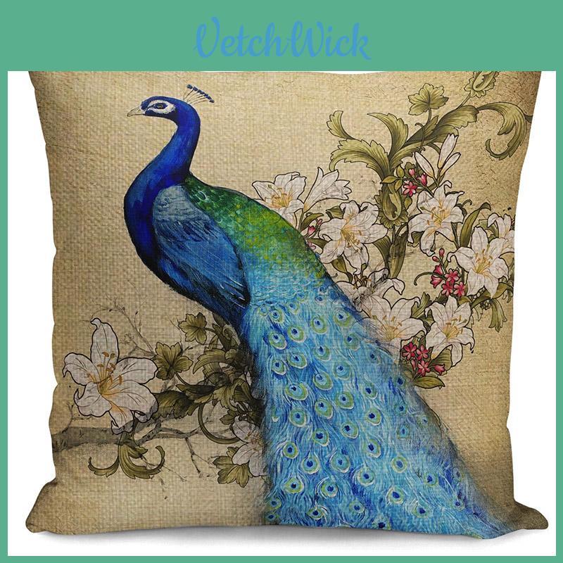 Timeless Peacock Print Cotton Linen Cushion Cover For Classic And Versatile Home Decor