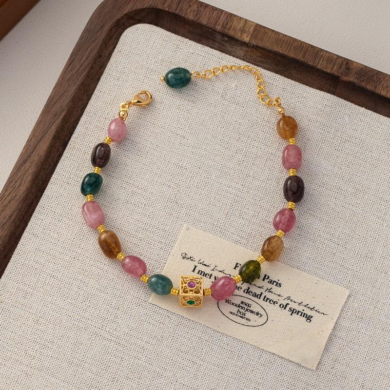 Boho Rainbow Gemstone Beaded Bracelet Necklace Set Copper Plated Vintage Style Unisex Jewelry Bracelet