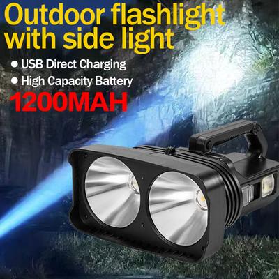 1200Battery Capacity Powerful Dual LED Searchlight 2*XHP50 Waterproof Spotlight USB Rechargeable Super Bright Outdoor Flashlight With Side Light