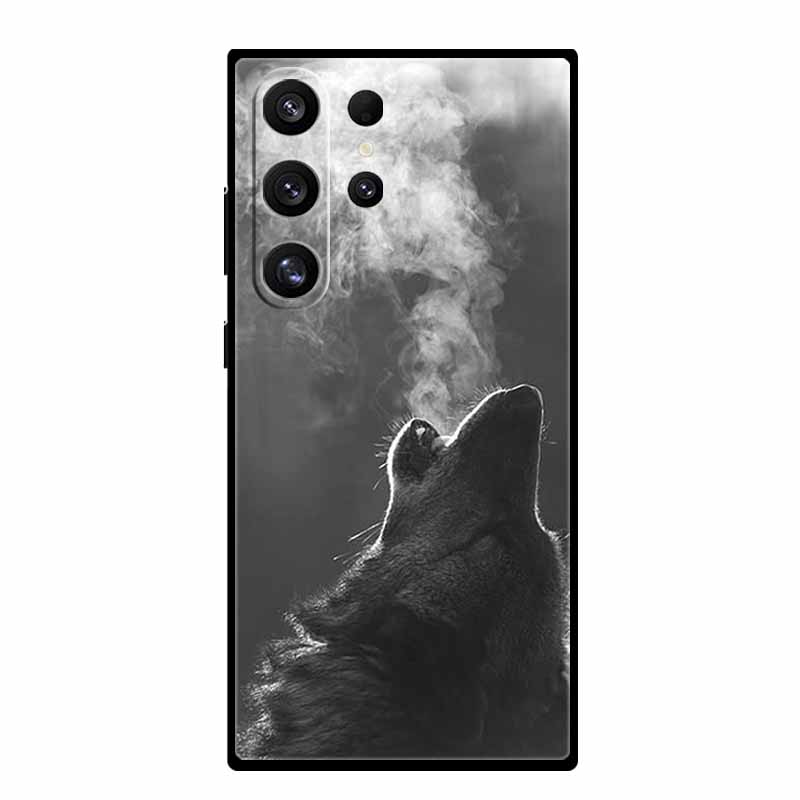 For Samsung Galaxy S25 Ultra Cover Lion Tiger Black Silicone Painted Starry Cat Case For Galaxy S24 S23 S22 S21 Ultra TPU Shell