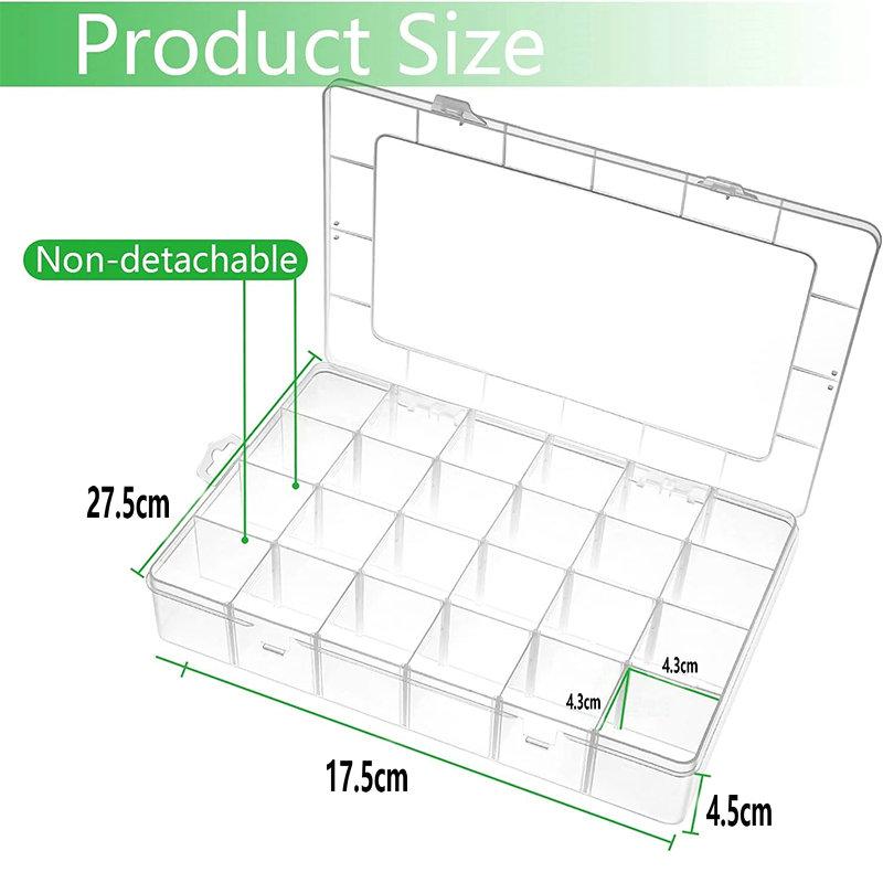 Large 24 Grids Plastic Organizer Box Adjustable Dividers Clear Storage Box for Jewelry, Art DIY Crafts, Washi Tapes, Beads
